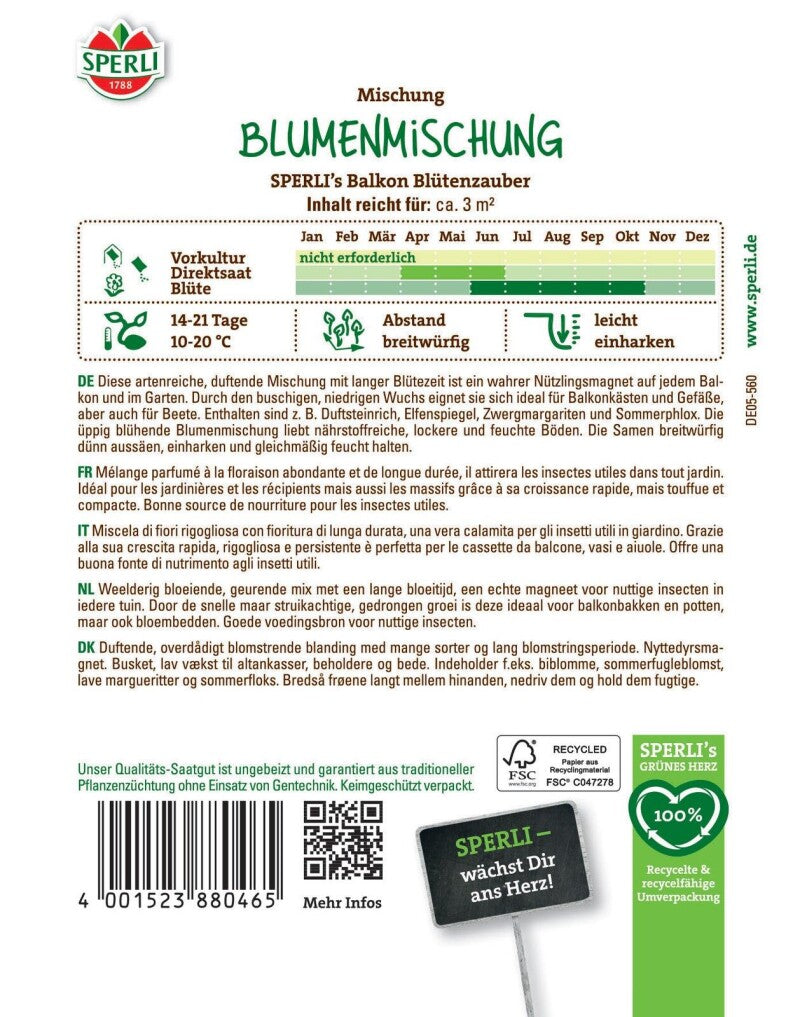 Blumenmischung SPERLI's Balkon Blütenzauber, Duftend Und üppig Blühend, Saatgut Von Sperli