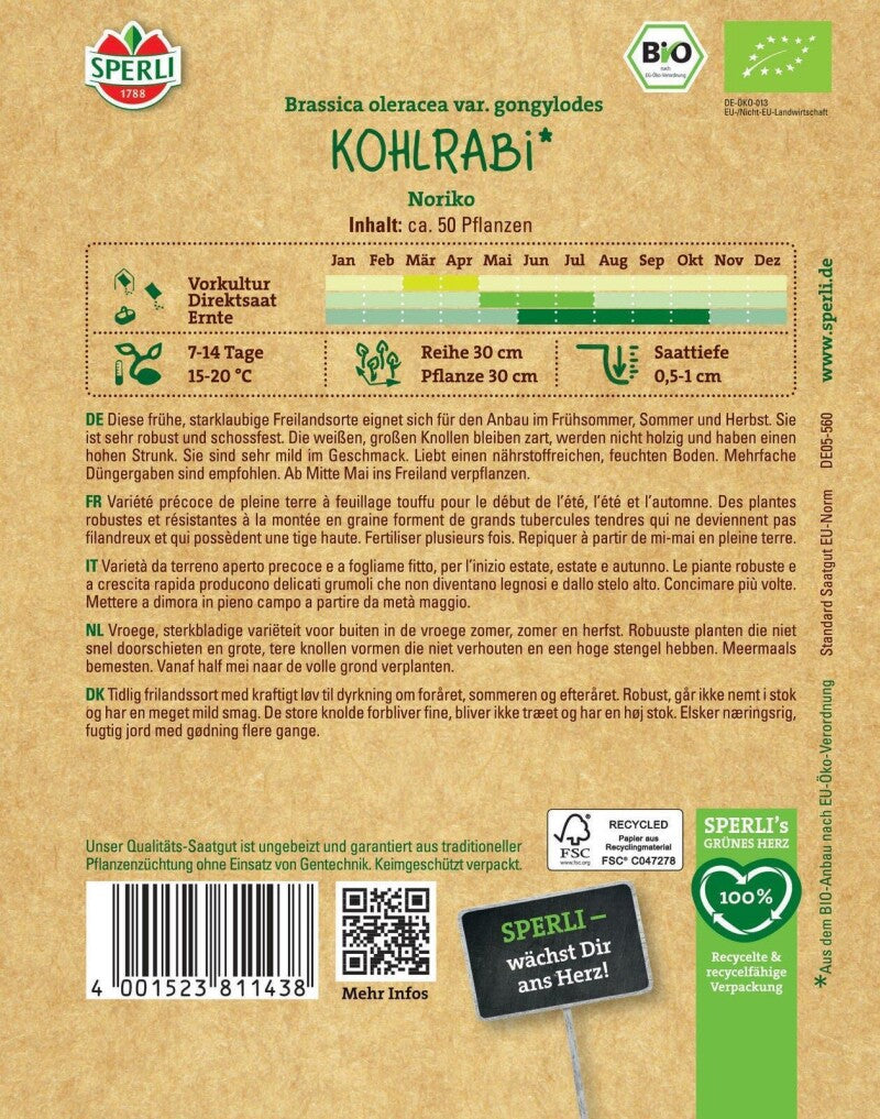 BIO Kohlrabi Weiß, Schossfest, Kübelgeeignet, Frühe Freilandsorte, Bio-Saatgut Von Sperli