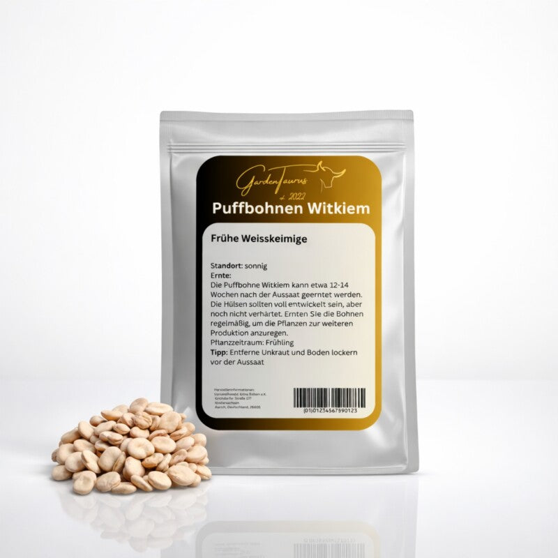 GardenTaurus Puffbohnen | 50g - 1kg | (Grosse Bohnen) Frühe Weißkeimige "Witkiem"