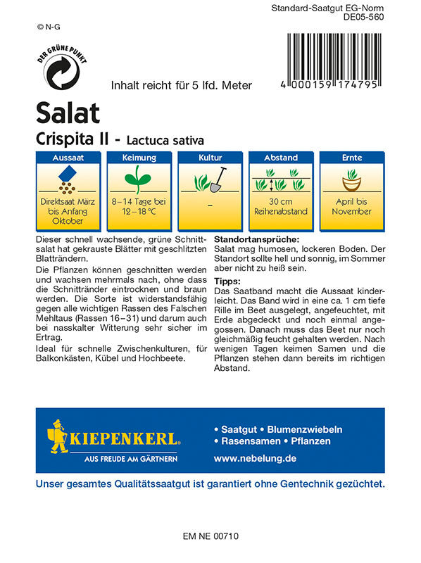 Salat Crispita II (Schnittsalat) Saatband Resistent