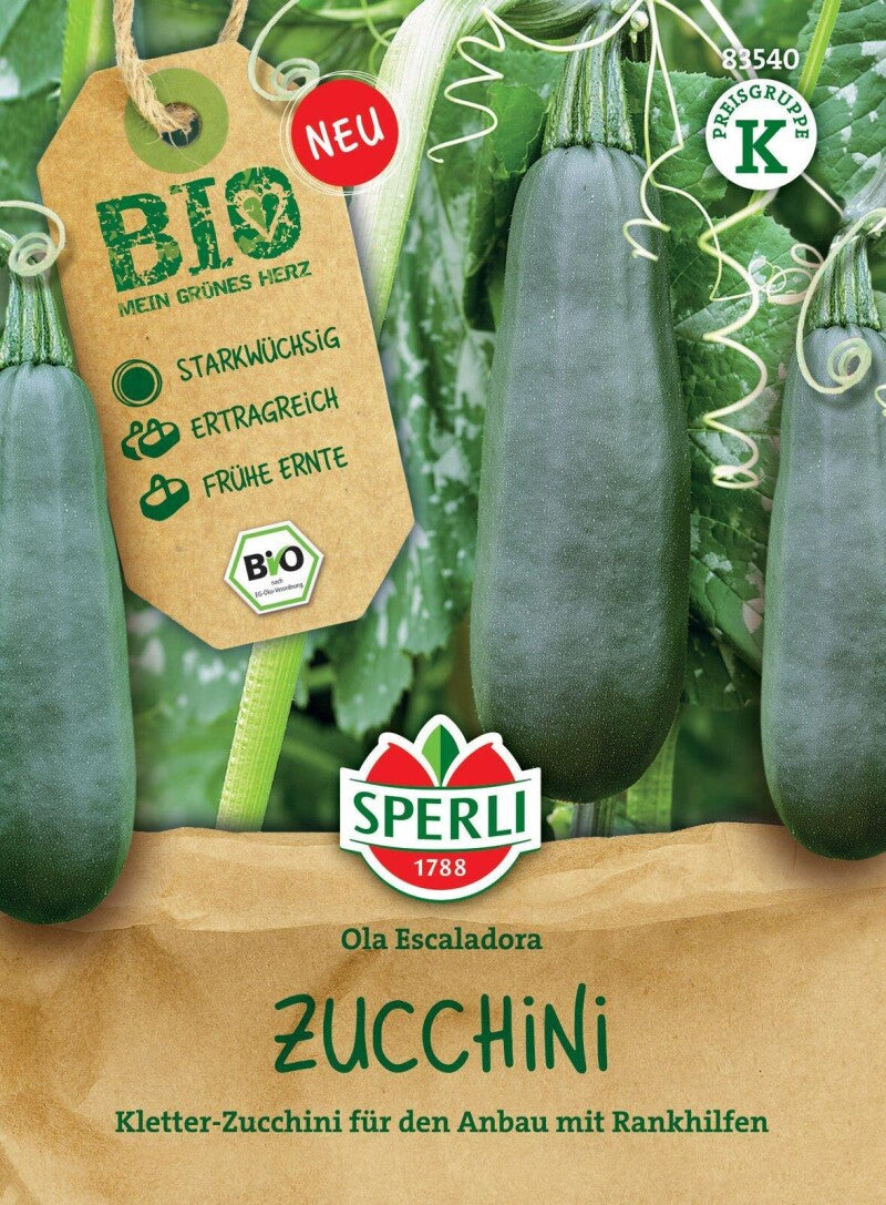 BIO Kletterzucchini Ola Escaladora, Starkwüchsig Und Ertragreich, Für Frühe Ernte