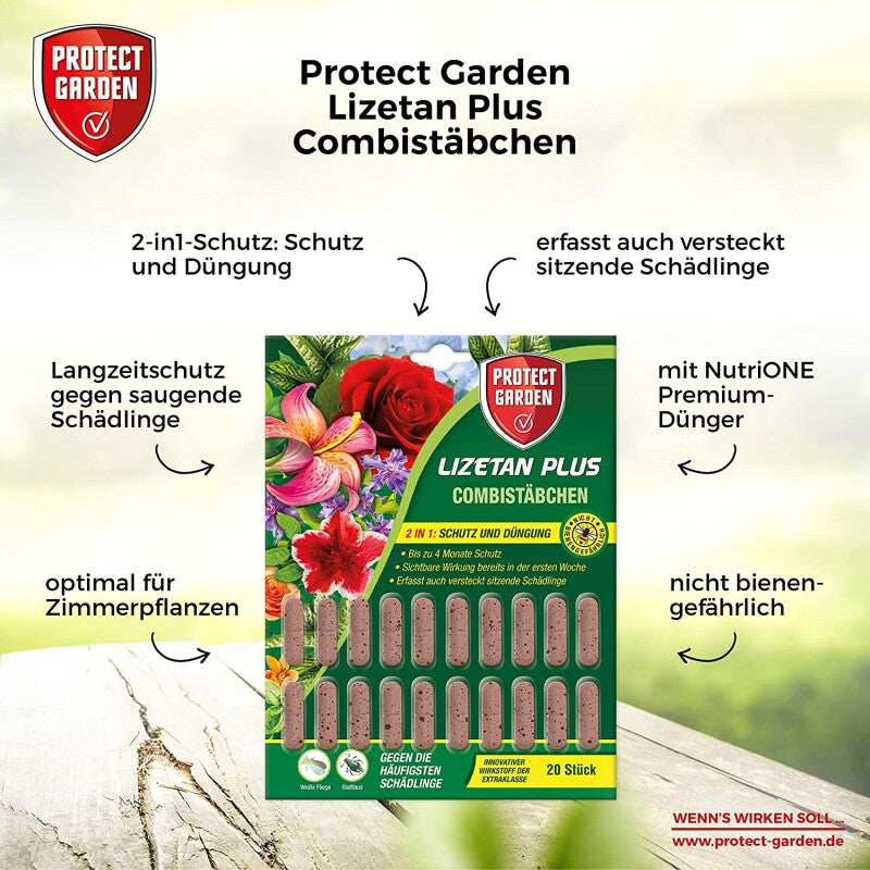 PROTECT GARDEN Lizetan Plus Combistäbchen 100 Stück, Schädlingsfrei Gegen Blattläuse Und Andere Saugende Schädlinge Und Premium-Dünger In Einem