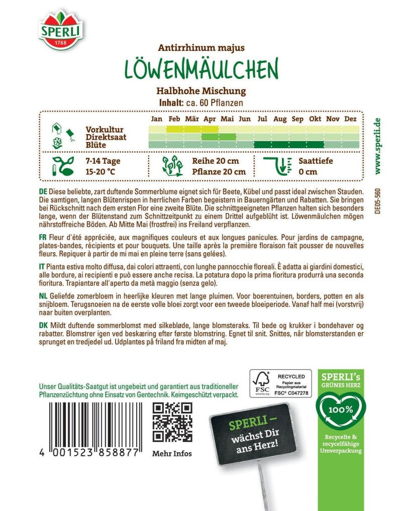 Löwenmäulchen Halbhohe Mischung, Nektarspender, Kübelgeeignete Schnittblume, Sperli