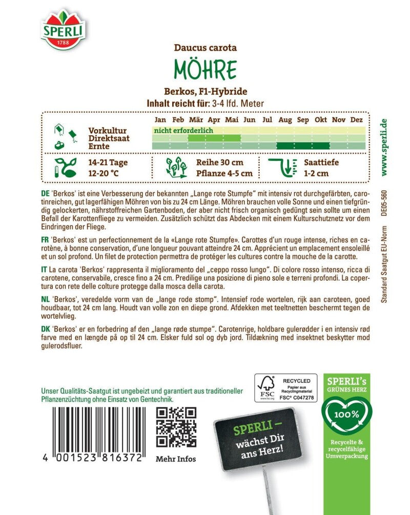 Möhre Berkos F1 (Pillensaatgut) Ertragreiche Lagermöhre, Carotinreich