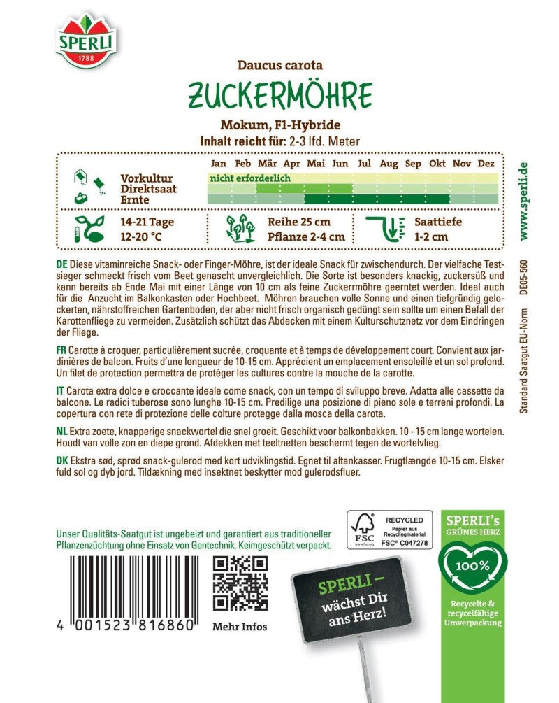 Möhre Mokum F1 (Zuckermöhre), Süß Aromatisch Vitaminreich, Gesunder Snack