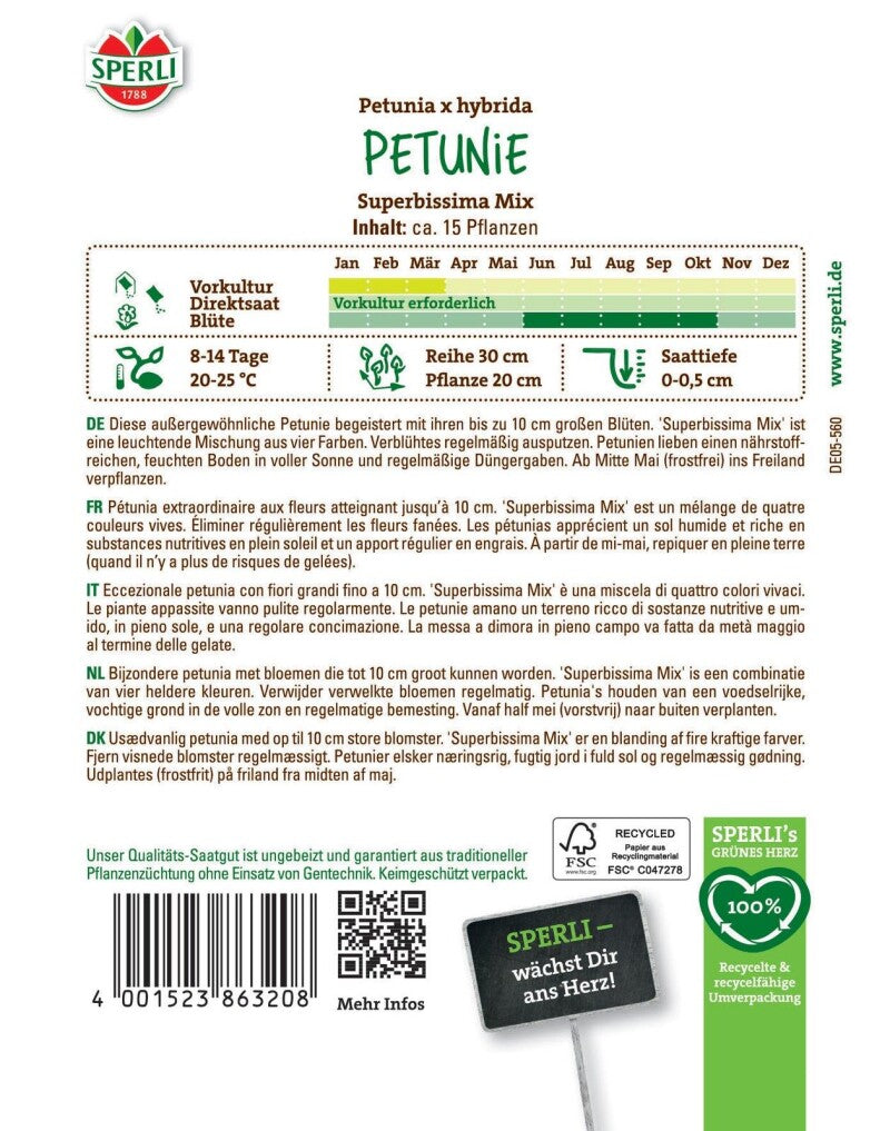 Petunie Superbissima Mix, Große Blüten, Leuchtende Farben, Saatgut Von Sperli