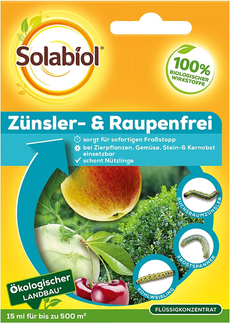 Solabiol Zünsler- Und Raupenfrei, Biologisches Mittel Gegen Raupen An Zierpflanzen 15ml Konzentrat