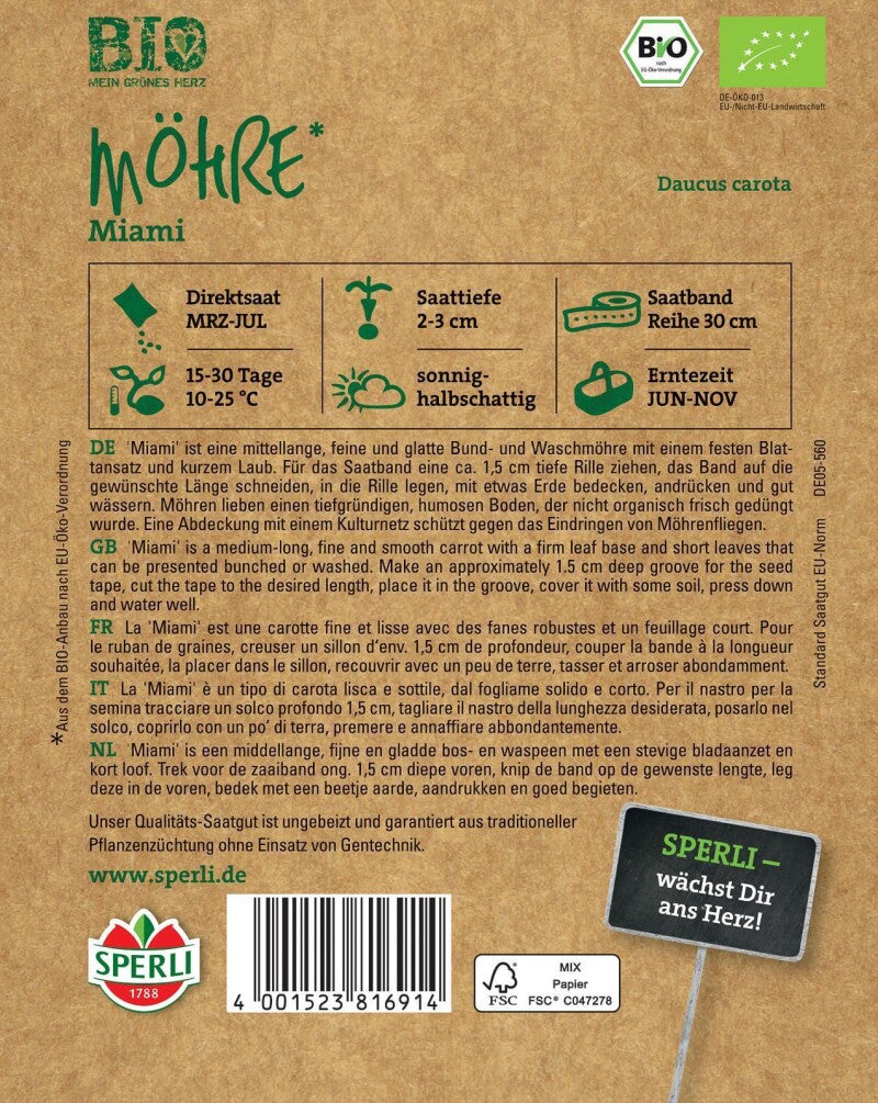 BIO Möhre F1 (Saatband), Knackige Möhre Ist Dank Des Praktischen Saatbandes Einfach Zu Pflanzen