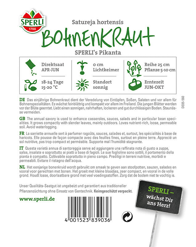 Bohnenkraut SPERLI´s Pikanta