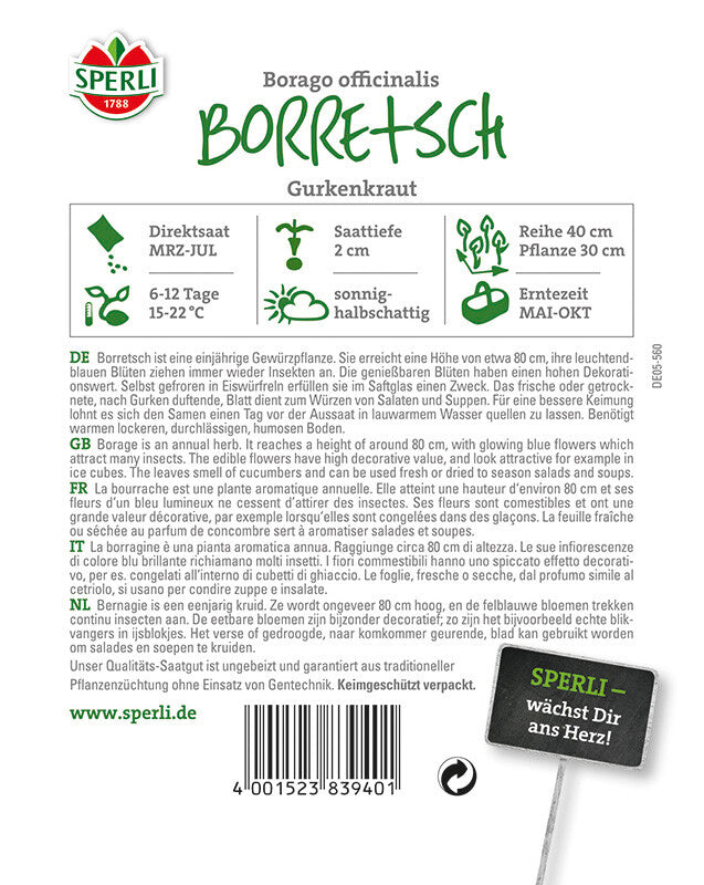 Borretsch Gurkenkraut | Einjährige Gewürz- Und Heilpflanze | Nektarspender Für Nützlinge
