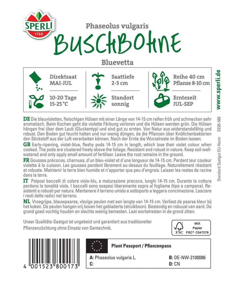 Buschbohne Bluevetta, Reifen Früh Und Schmecken Sehr Aromatisch, Von Natur Aus Widerstandsfähig Und Robust