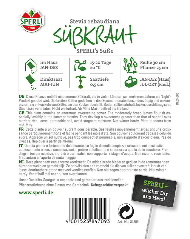 Süsskraut/ Stevia (Honigkraut) SPERLING´s Süße