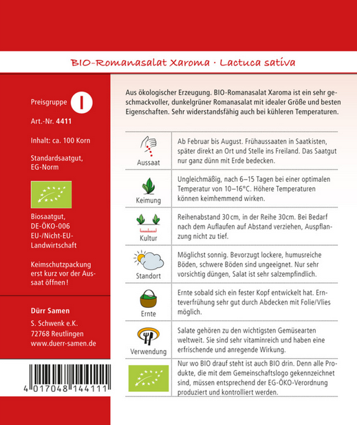  BIO Romana-Salat Xaroma Genügsam Und Pflegeleicht