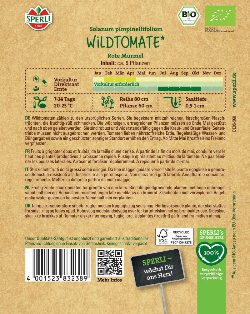  BIO Wildtomate Rote Murmel, Wüchsige Naschsorte Mit Zahlreichen Früchten