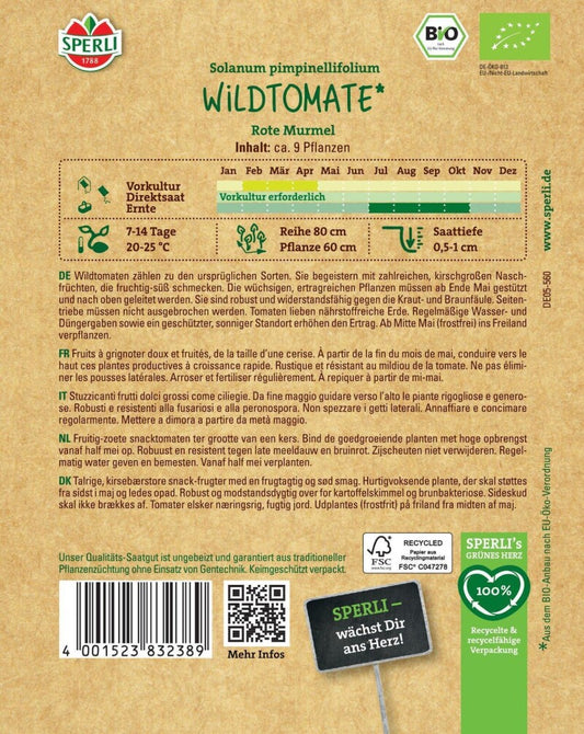  BIO Wildtomate Rote Murmel, Wüchsige Naschsorte Mit Zahlreichen Früchten