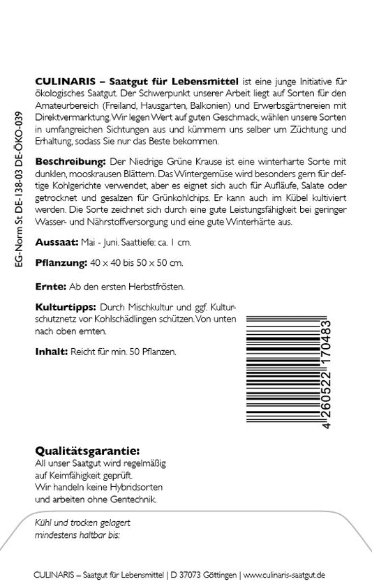  Grünkohl Niedriger Grüner Krauser Samenfeste Sorte