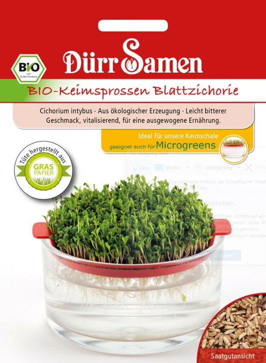  Dürr BIO-Keimsprossen Blattzichorie, Bestens Zur Verfeinerung Von Salaten Geeignet, Inhalt: 25gr.