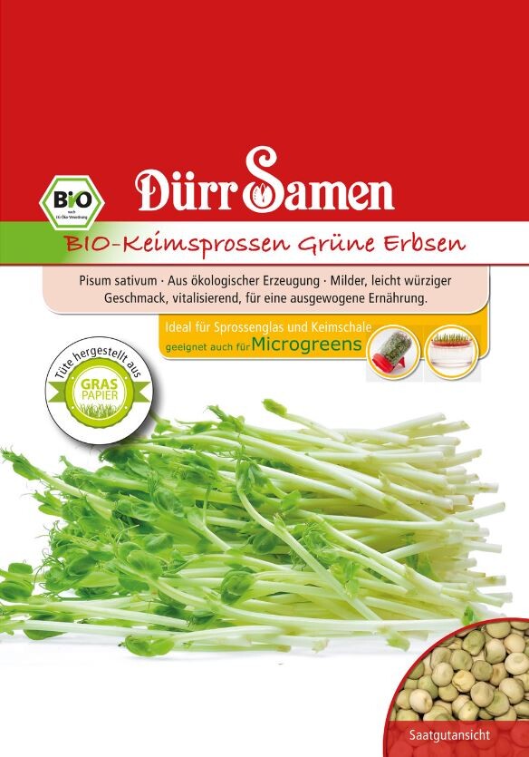  Dürr BIO-Keimsprossen Grüne Erbse, Mildes Leicht Würziges Aroma, Inhalt: 75gr.