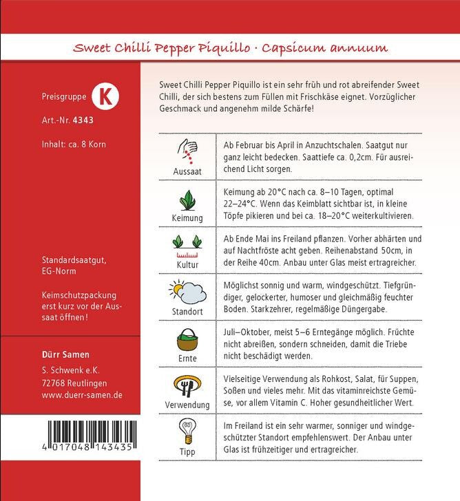 Sweet Chili Peper Piquillo (Paprika/ Pepperoni) Geschmack: Angenehm Milde Schärfe
