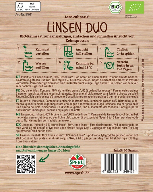  BIO Keimsprossen-Saat Linsen Duo Rote Und Braune