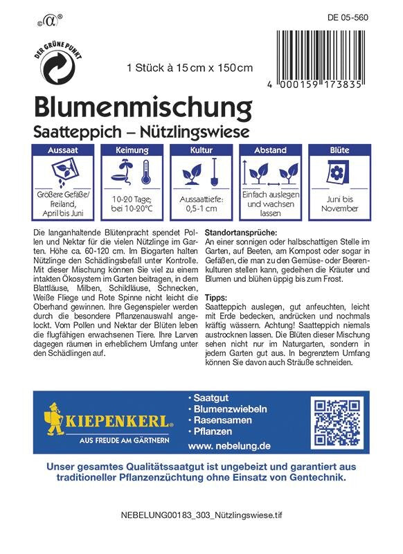  Blumenmischung Nützlingswiese Saatteppich (15cm X 150cm)