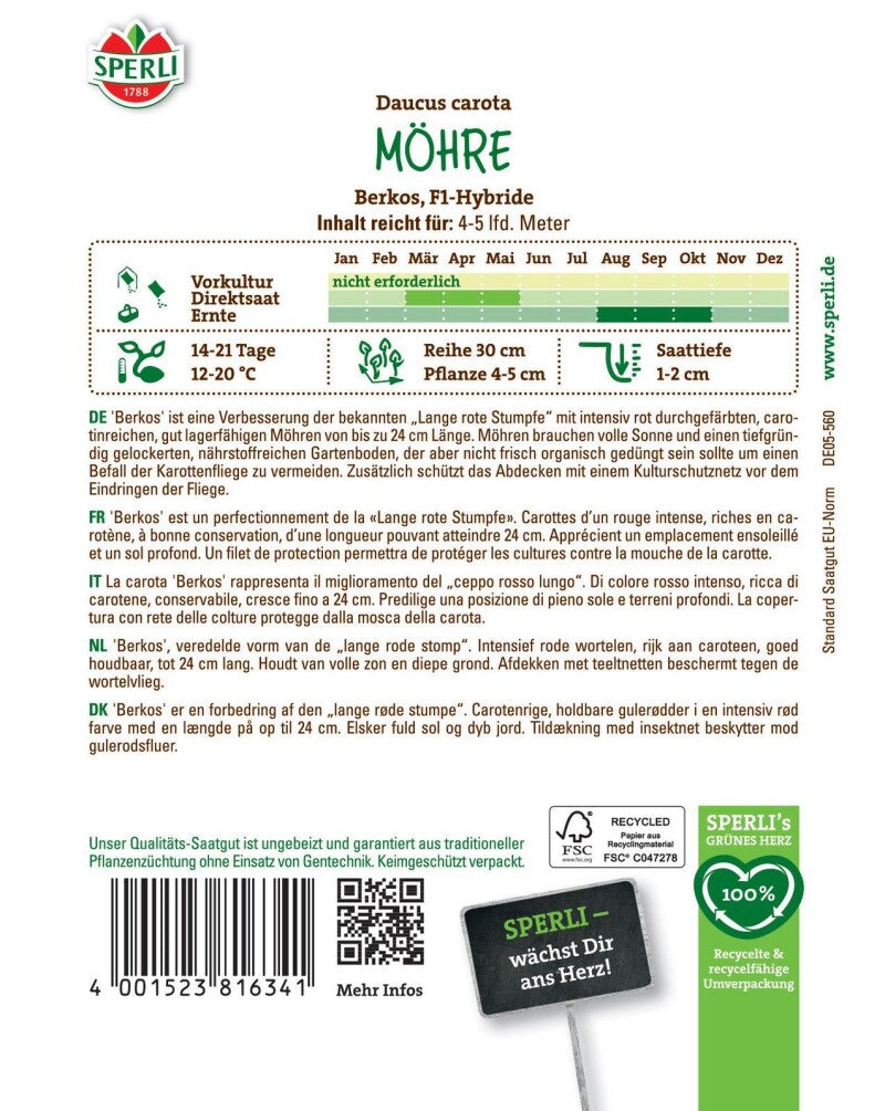  Möhre Berkos F1, Ertragreiche Lagermöhre (Herbstmöhre), Carotinreich