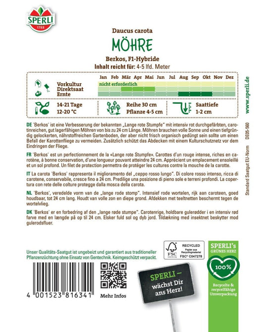 Möhre Berkos F1, Ertragreiche Lagermöhre (Herbstmöhre), Carotinreich