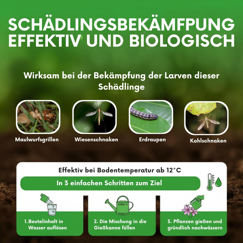  NemaTaurus® SC Nematoden | Gegen Maulwurfsgrillen, Wiesenschnaken, Erdraupen & Kohlschnaken