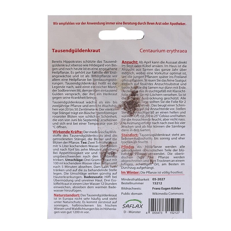  Tausendgüldenkraut Heilpflanzen Saatgut - 250 Samen - Centaurium Erythraea