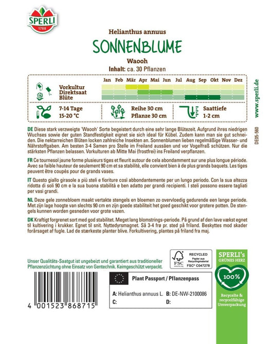  Sonnenblume Waooh, Stark Verzweigt, Standfeste Schnittblume, Ideal Für Kübel, Nektarspender