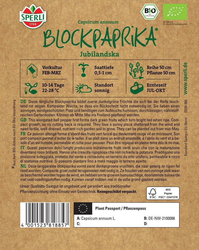  BIO Blockpaprika, Längliche Paprika Reift Von Grün Zu Rot Aus