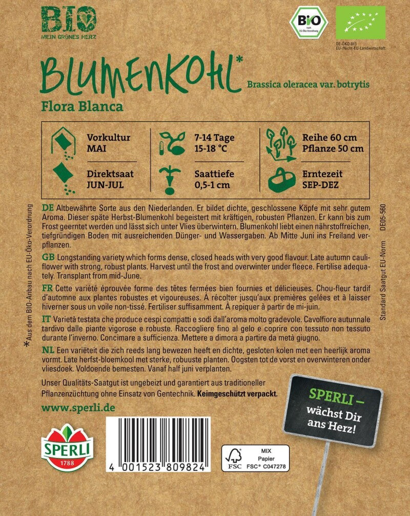  BIO Blumenkohl, Bildet Dichte Geschlossene Köpfe Mit Sehr Gutem Aroma