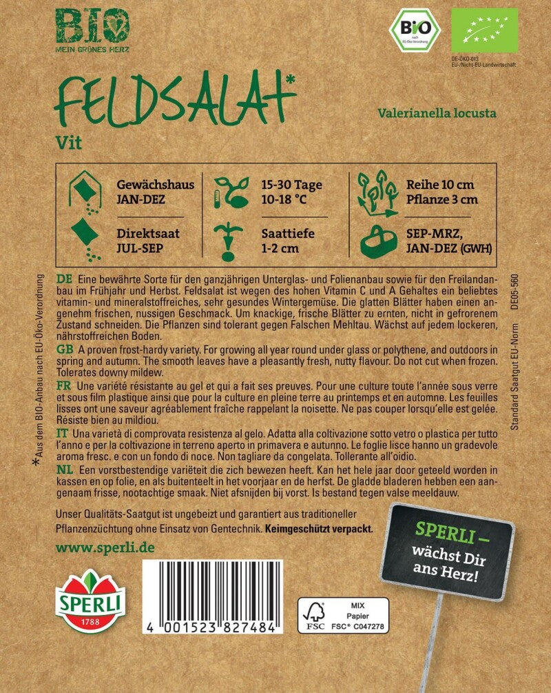  BIO Feldsalat, Wegen Des Hohen Vitamin C Und A Gehaltes Ein Beliebtes Wintergemüse, Tolerant Gegen Falschen Mehltau