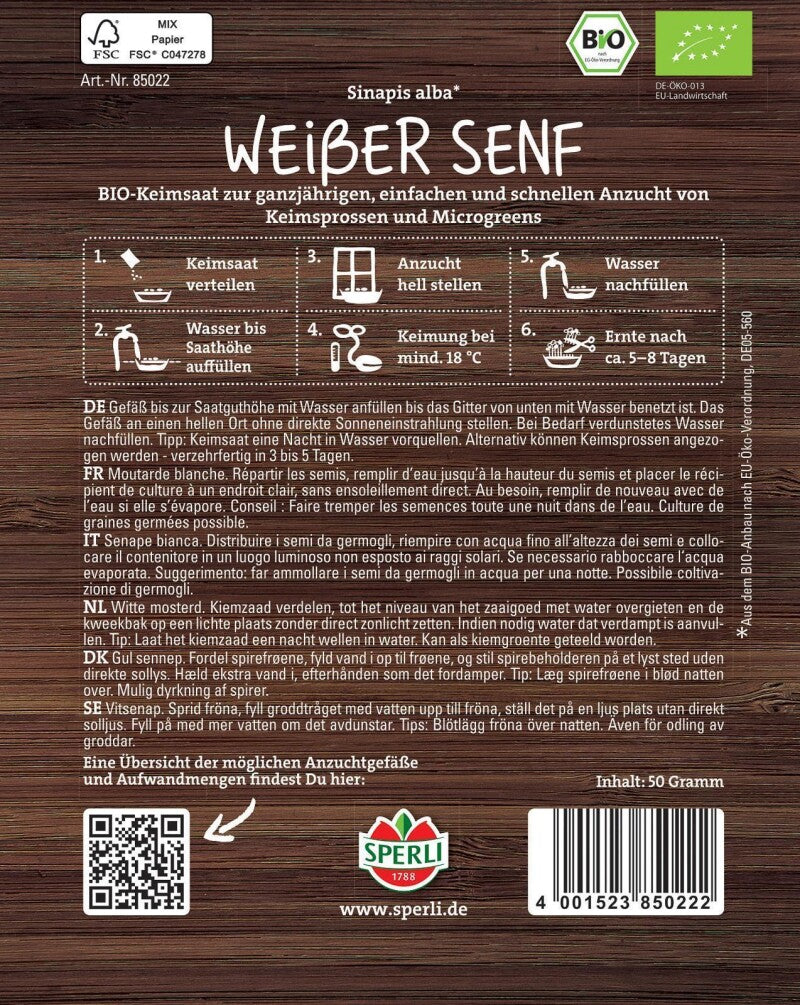  BIO Microgreen-Saat | Weißer Senf | Inhalt: 50gr. |leckere Variante, Intensiv-scharfes Gewürz