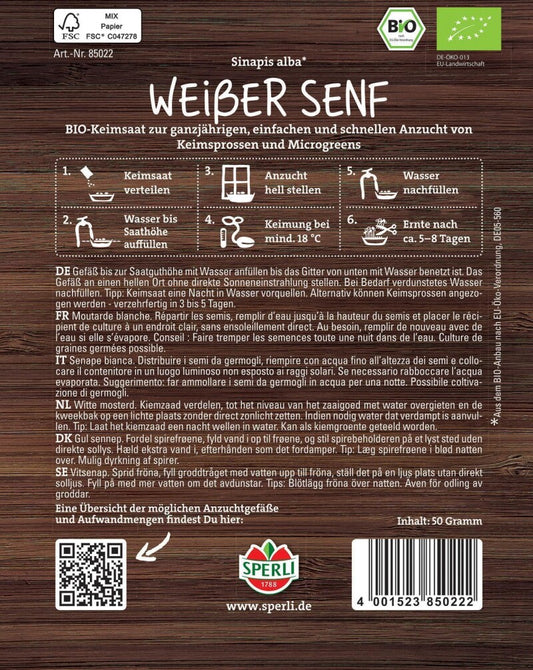 BIO Microgreen-Saat | Weißer Senf | Inhalt: 50gr. |leckere Variante, Intensiv-scharfes Gewürz
