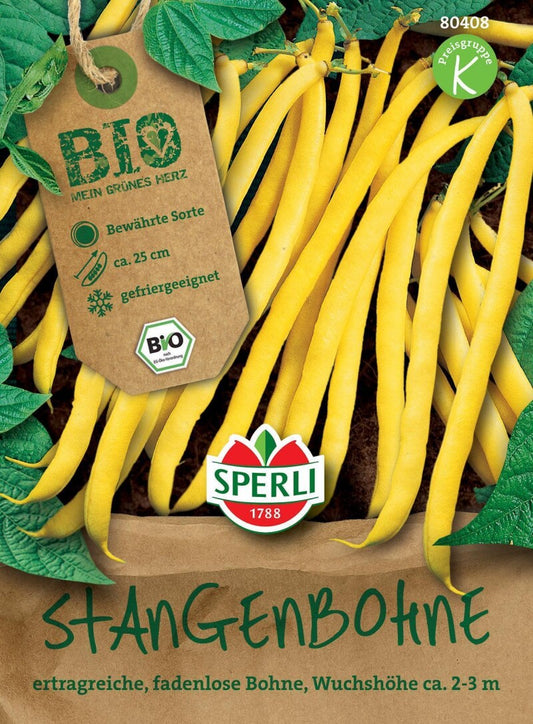  BIO Stangenbohne Gelb, Sehr Bewährte Ertragreiche Mittelspäte Stangenbohne, Gefriergeeignet