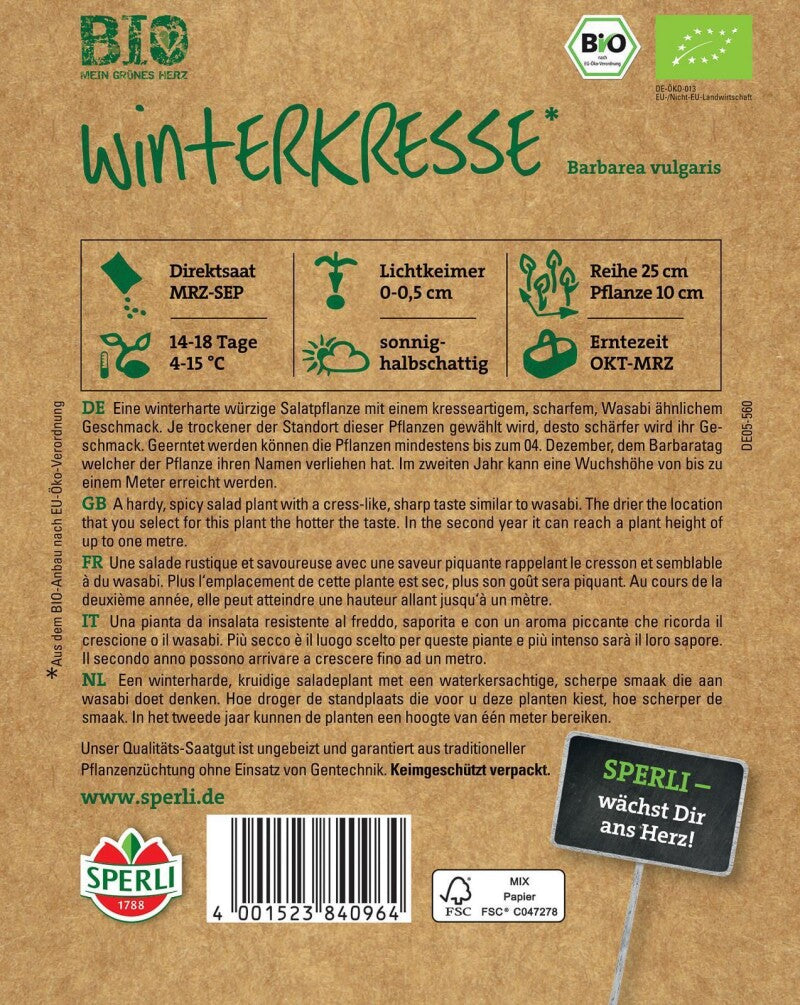  BIO Winterkresse, Würzig- Scharf Im Geschmack, Damit Ideal Für Liebhaber Von Wasabi