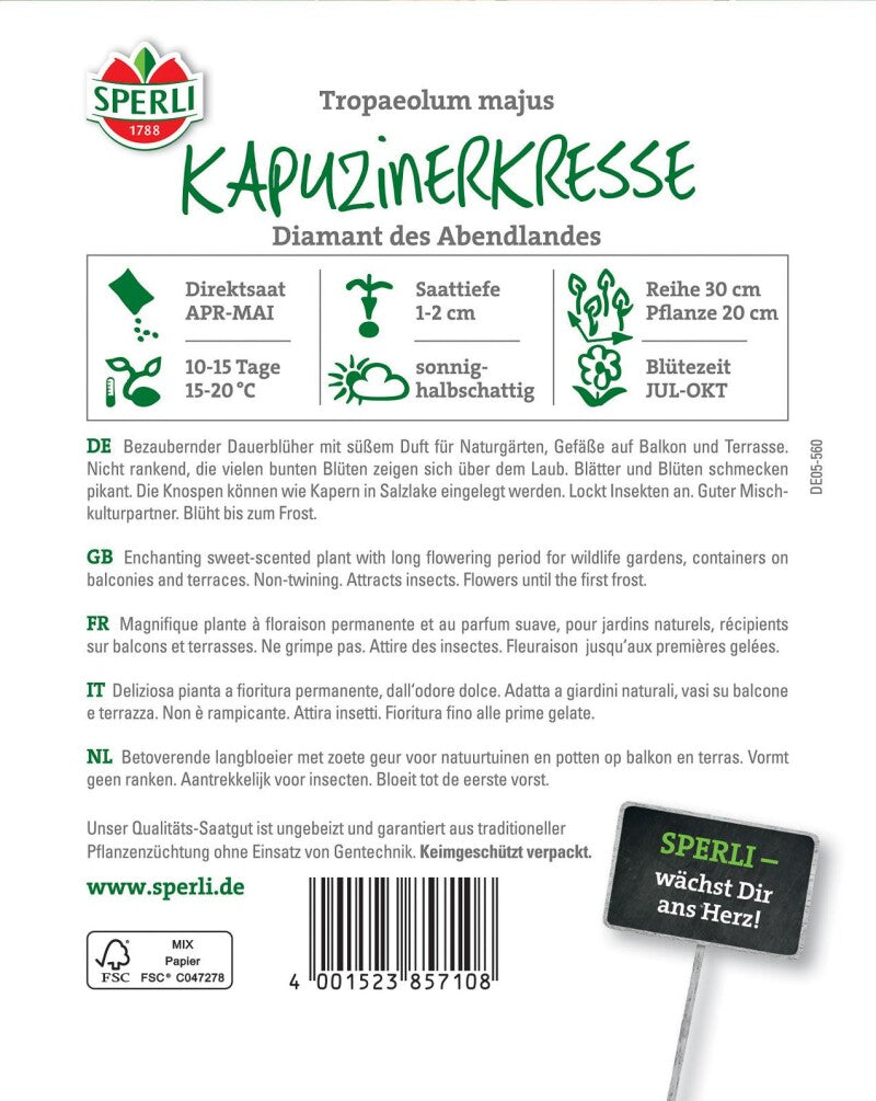  Kapuzinerkresse Diamant Des Abendlandes, Einjährige Niedrigbleibende Gruppenpflanze, Für Beete Rabatten Schalen Oder Töpfe