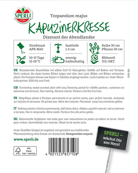  Kapuzinerkresse Diamant Des Abendlandes, Einjährige Niedrigbleibende Gruppenpflanze, Für Beete Rabatten Schalen Oder Töpfe