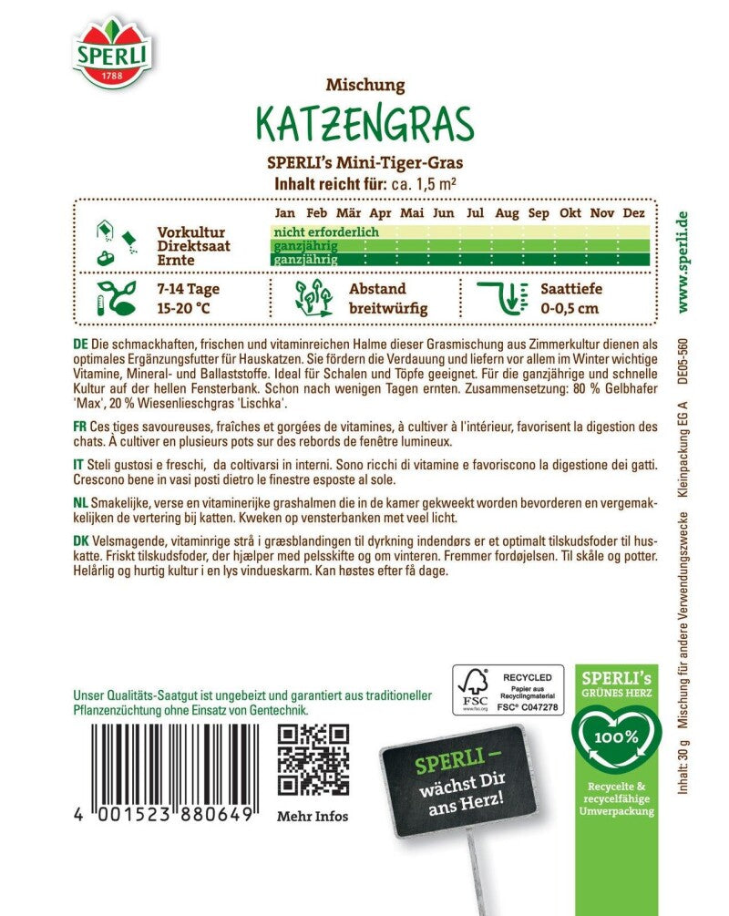  Katzengras SPERLI's Mini-Tiger-Gras Regt Die Verdauung An