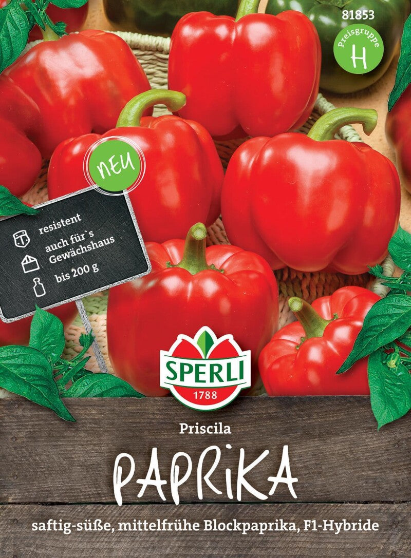 Paprika Priscila F1, Blockigen Kräftig Roten Früchte Werden Ca. 200 G Schwer, Für Anbau Im Gewächshaus Und Freiland Geeignet