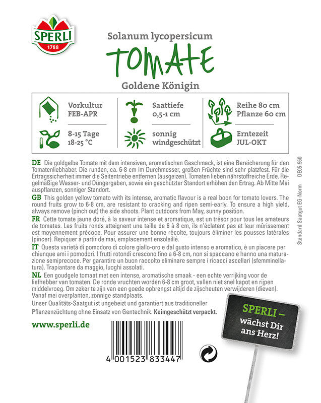  Tomate Goldene Königin, Attraktiven Goldgelbe Früchte, Samenfest, Bringt Hohe Erträge