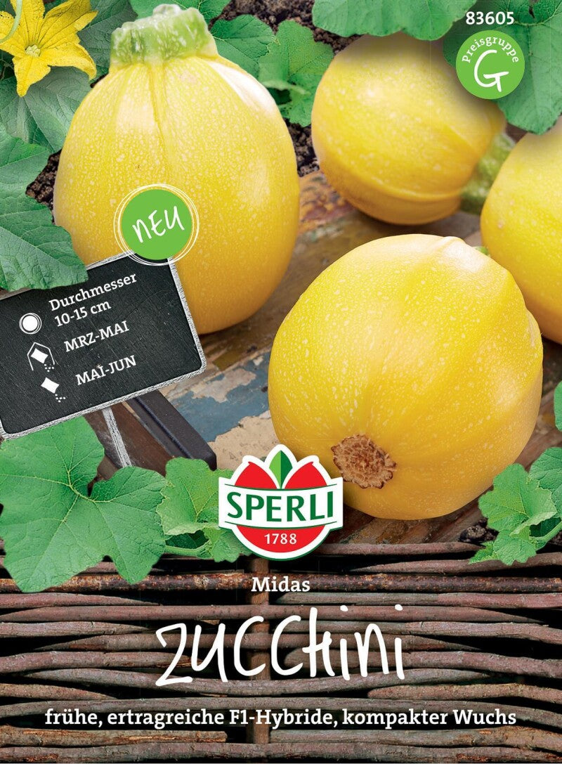  Zucchini Midas F1, Frühe Sorte Mit Einem Kompakten Buschigen Wuchs, Eignen Sich Optimal Zum Füllen