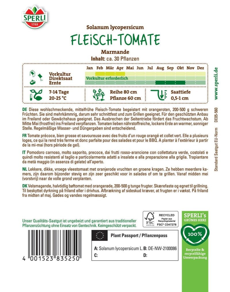  Fleisch-Tomate Marmande, Schnittfeste Früchte, Freiland & Gewächshaus, Saatgut Von Sperli