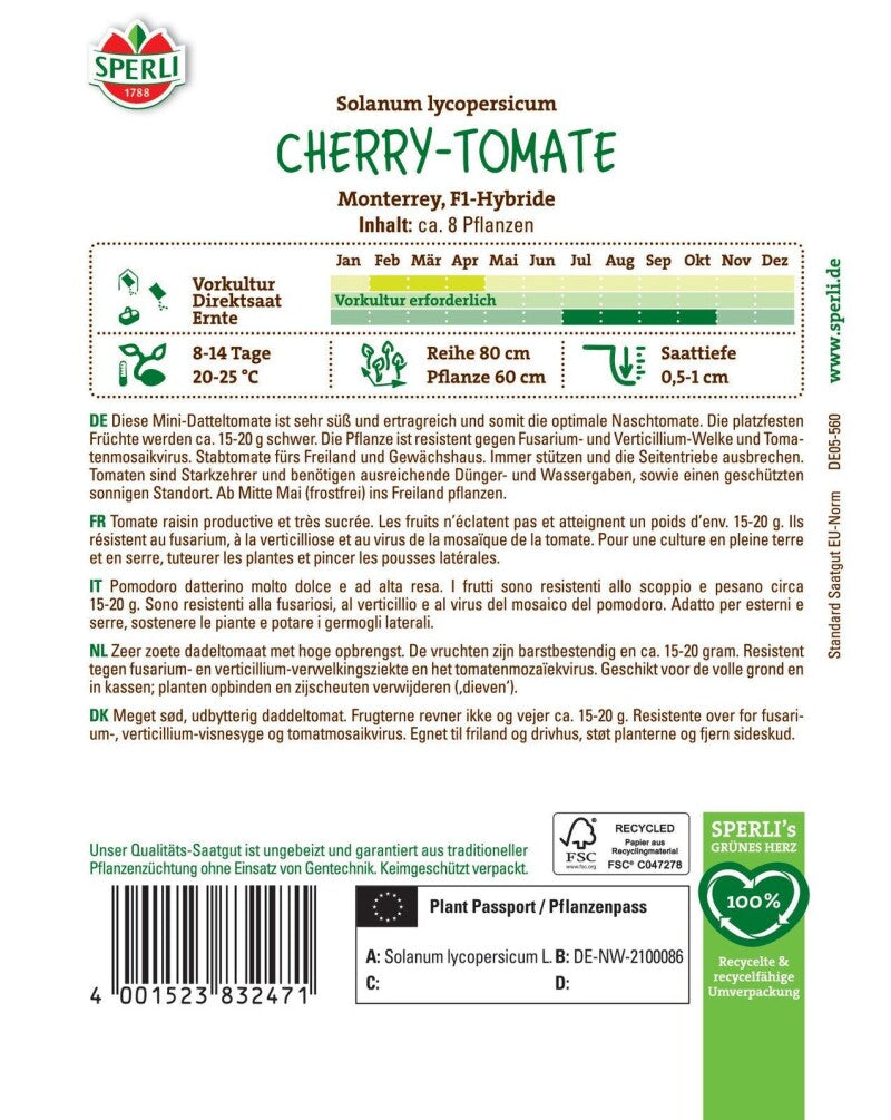  Cherrytomate Monterrey F1 (Mini Dattel Tomate), Geschmack: Intensiv-fruchtig, Resistent