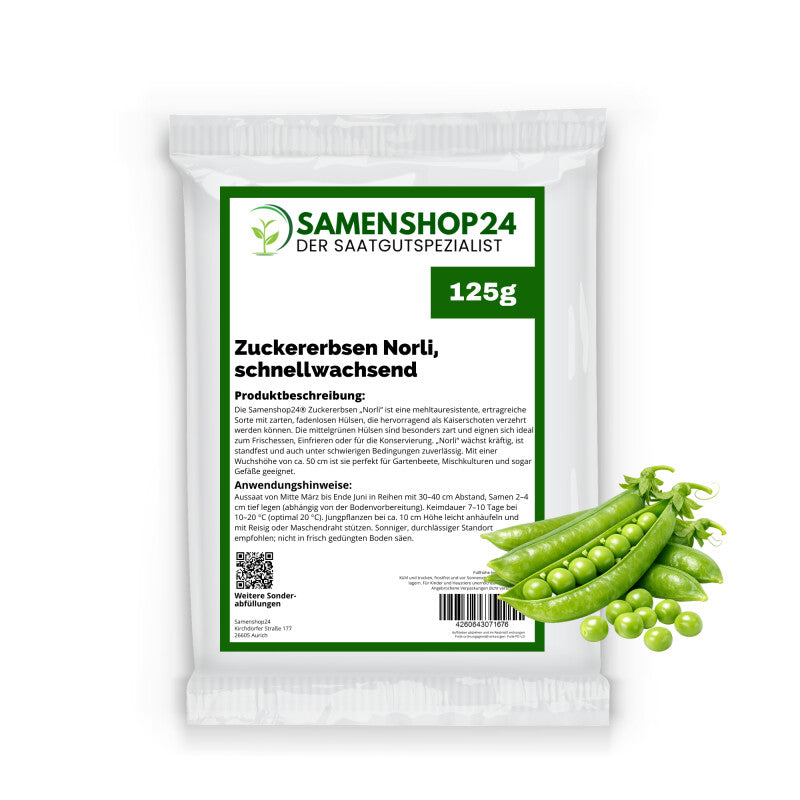  Zuckererbsen Norli, Inhalt 125gr. Für Ca. 15 Lfd. Mtr.